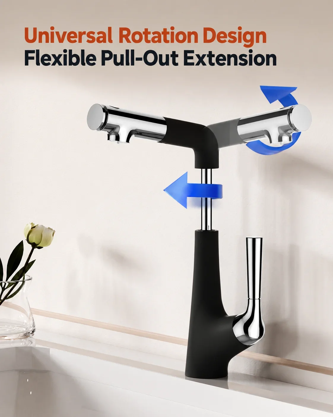 Pull Out Basin Faucet Cream White Auto Retract Fingertip Rotary Switch Upward Fountain Hot Cold Sink Mixer