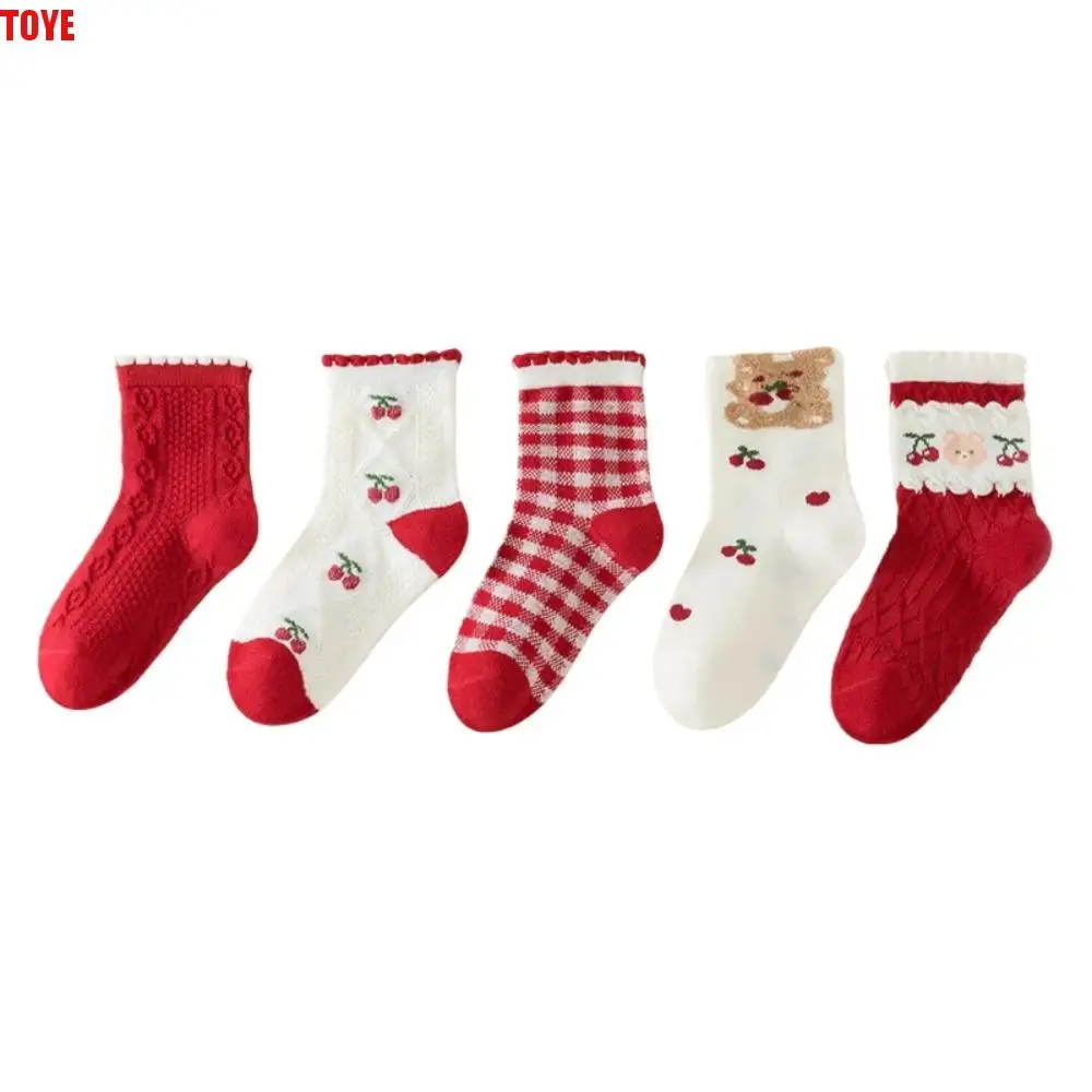 

Cotton Children New Year Socks Cartoon Bunny Rabbit Cherry Flower Bear Kids Hosiery Good Luck Chinese Style Christmas Socks