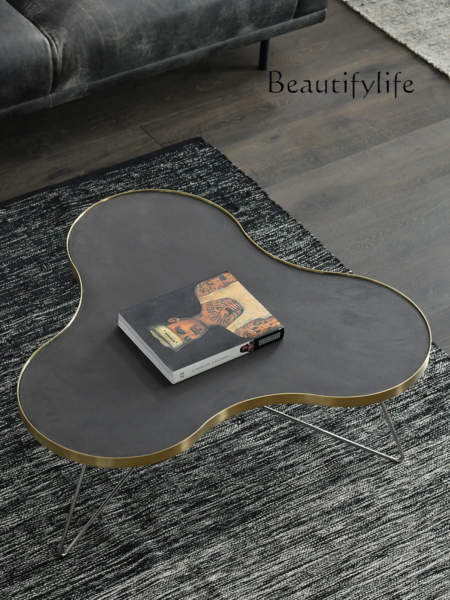 Nordic Simple Modern Living Room Retro Coffee Table Stainless Steel Leg Cement Leaf Petal-Shaped Coffee Table