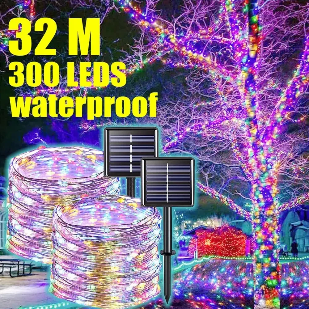 

New Year Solar Lamp LED Outdoor 7M/12M/22M/32M String Lights Fairy Waterproof For Holiday Christmas Party Garlands Garden Decor