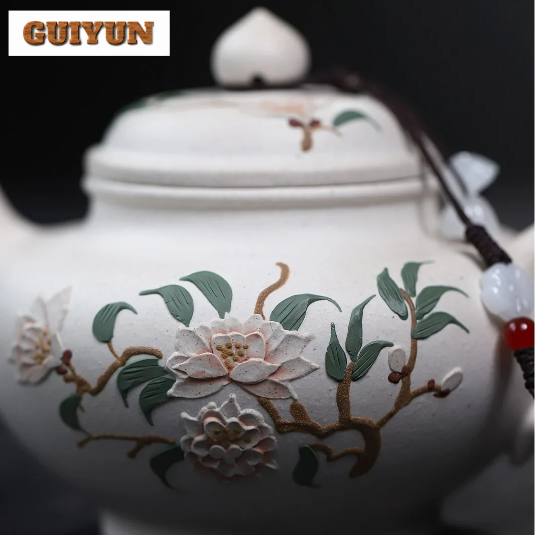 330ml Vintage Yixing Purple Clay Teapots Handmade Laughing Sakura Pot Raw Ore White Section Mud Kettle With Filter Zisha Tea Set