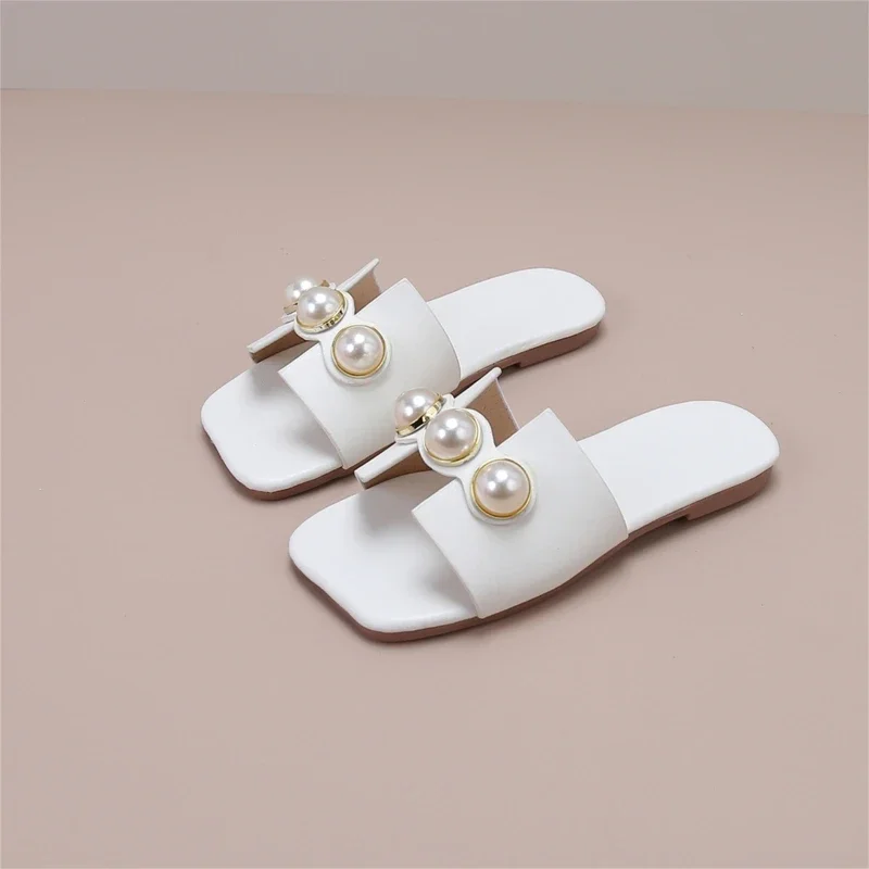 Girls Summer Home Slippers Fashion Pearl Designer Style Open-toe Slippers