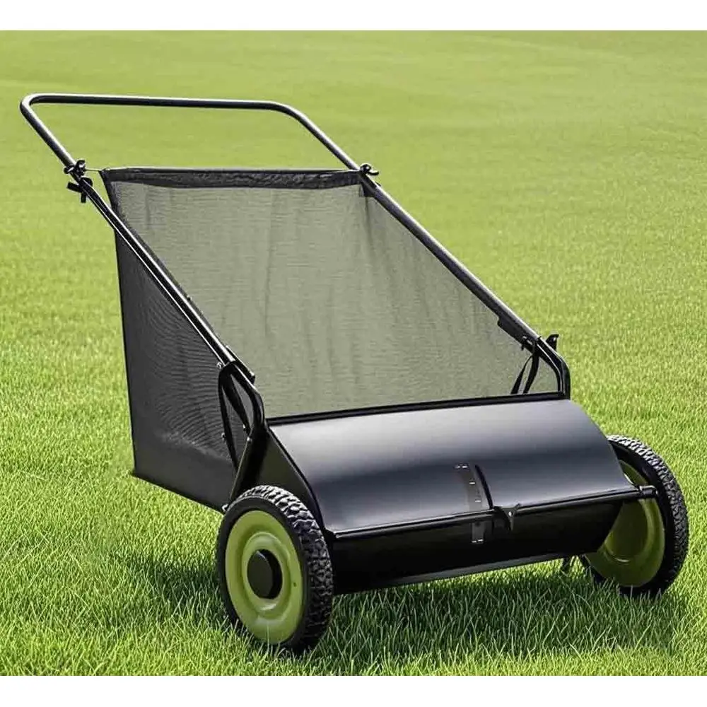 

Push Lawn Sweeper 26 Inch, Lea & Grass Collector with Large acity 7 t³ Mesh Collection Bag, 4 Spinning Brushes, Strong Rubber Wh