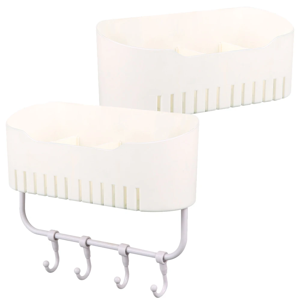 

2 pcs Plastic Bathroom Wall Storage -Mounted Shower Organizer Draining Design Space Saving Toiletries Holder