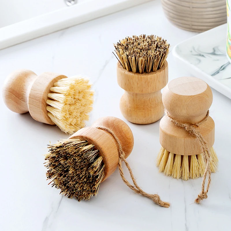 New 1pc Kitchen Dish Brush Wooden Handle And Sisal Coconut Multifunctional Cleaning Tools Kitchen Pot Scrubbing Brush