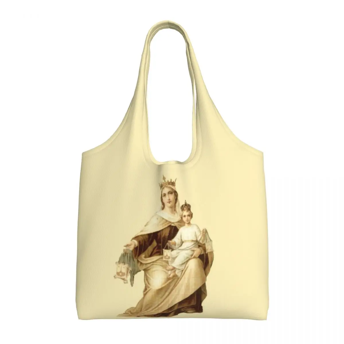 Our Lady Of Mount Carmel Groceries Shopping Bags Canvas Shopper Tote Shoulder Bag Large Capacity Durable Christian Handbag