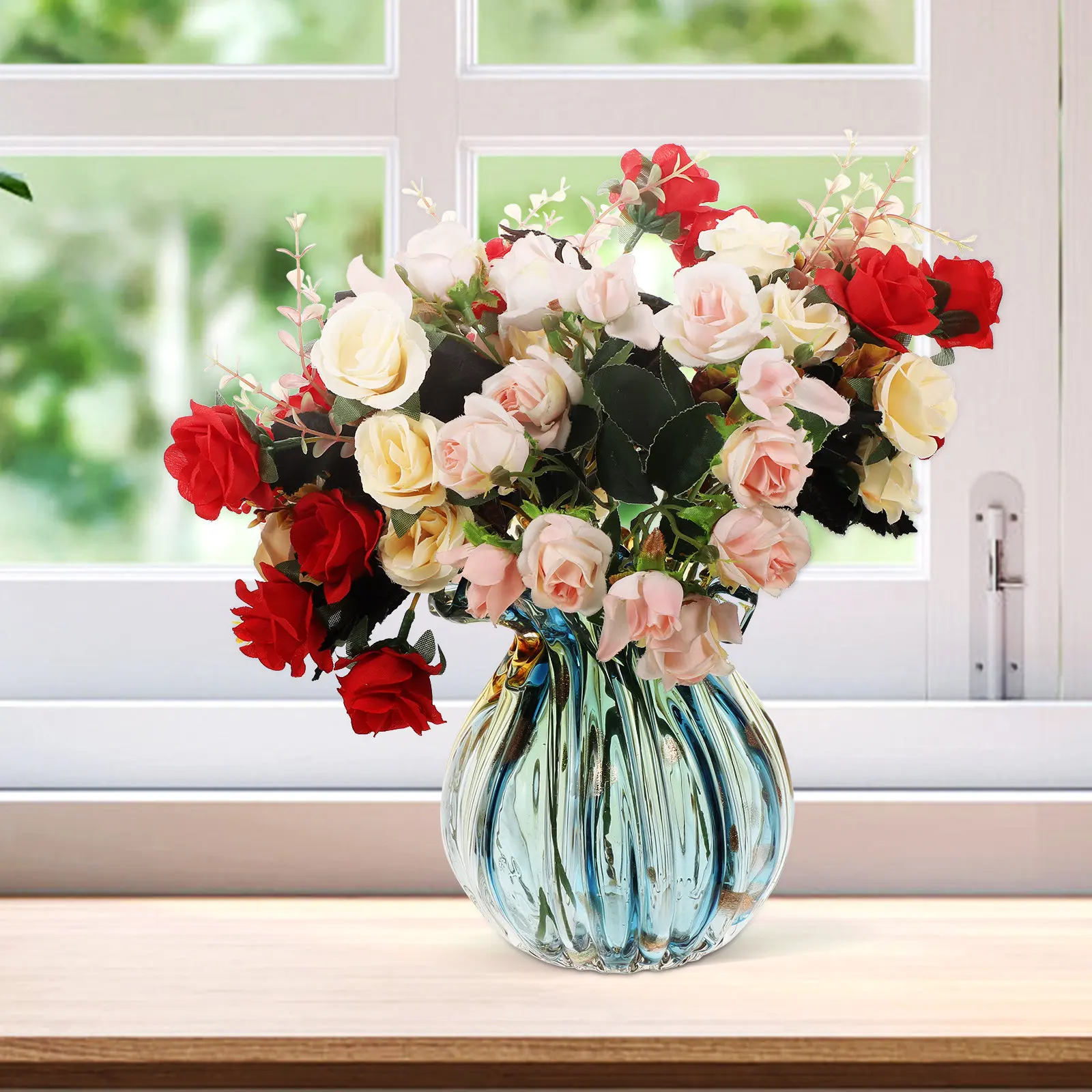 

Glass Flower Vase Glossy Painted Abstract Decorative Container for Fresh Dried Flowers Kitchen Dining Living Room