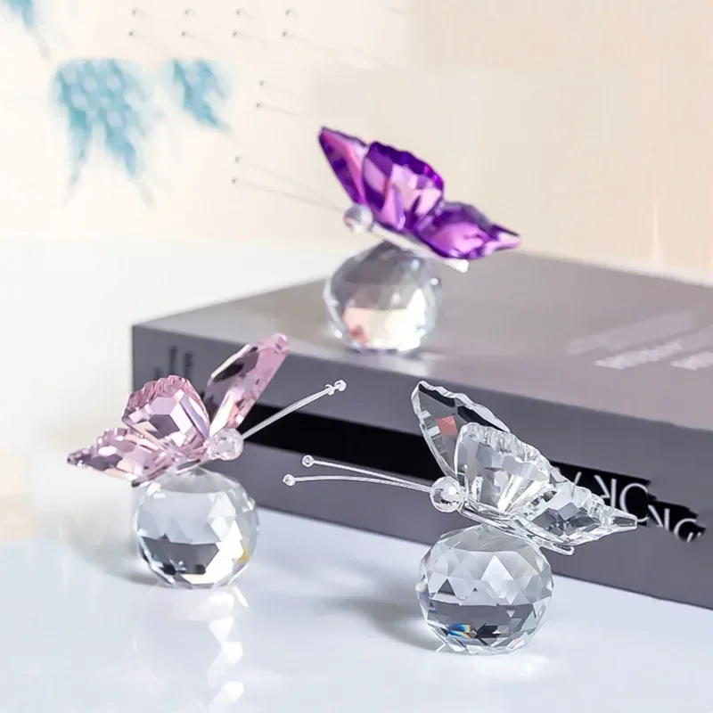 Crystal Butterfly Figurine Animal Ornaments Crafts Glass Paperweight Home Wedding Decoration Miniature Souvenir Gifts