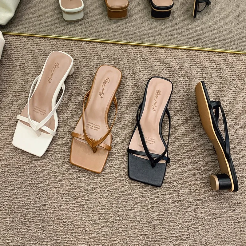 High Heels Comfortable New Summer Solid Leather Slippers Female Shoes Women Shoes Woman Fashion Cool Mules Slides Flip Flops image 5