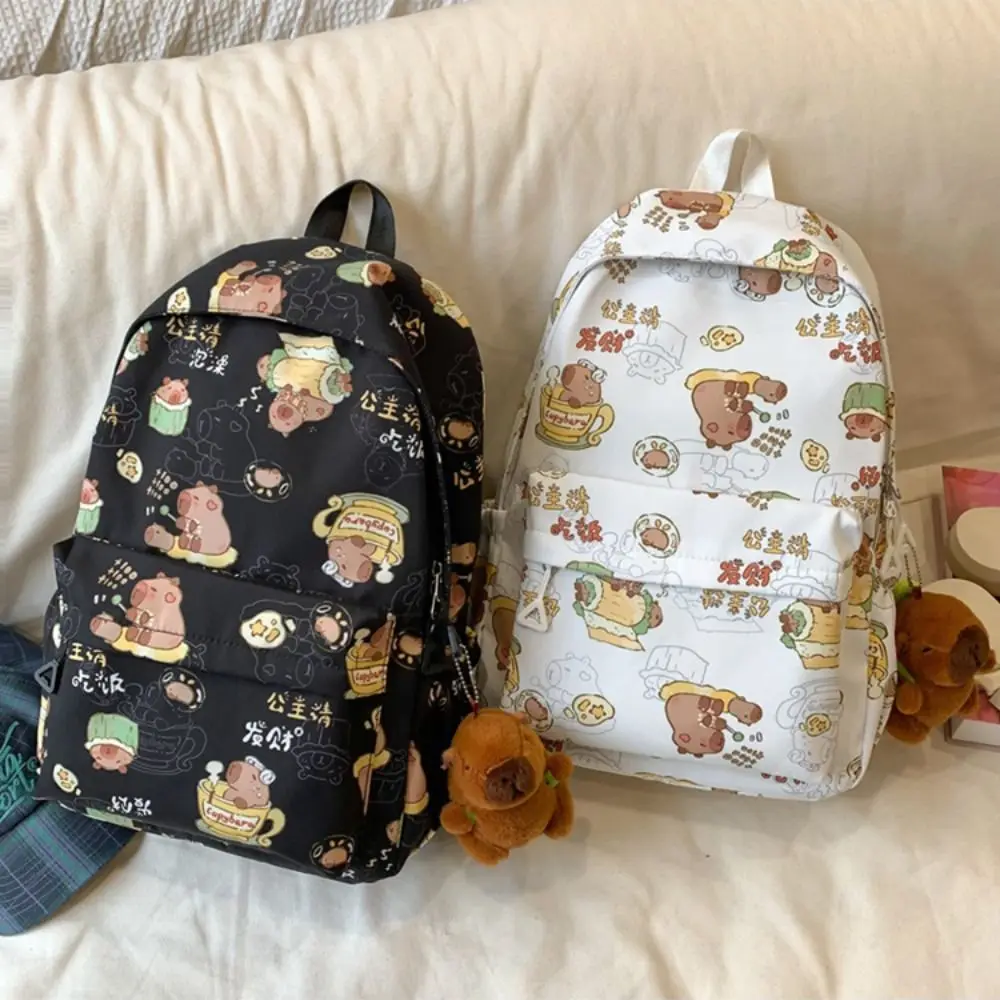 Kawaii Cartoon Capybara Backpack Nylon Funny Capybara School Bag Handbag Large Capacity Student Laptop Bag