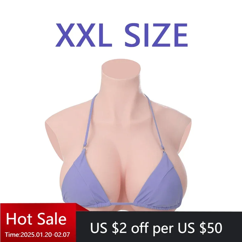 

KUMIHO XXL SIZE Silicone Breast Forms Sissy High Collar Fake Chest Shemale Transgender Cosplay Crossdress Fake Boobs Plus Size