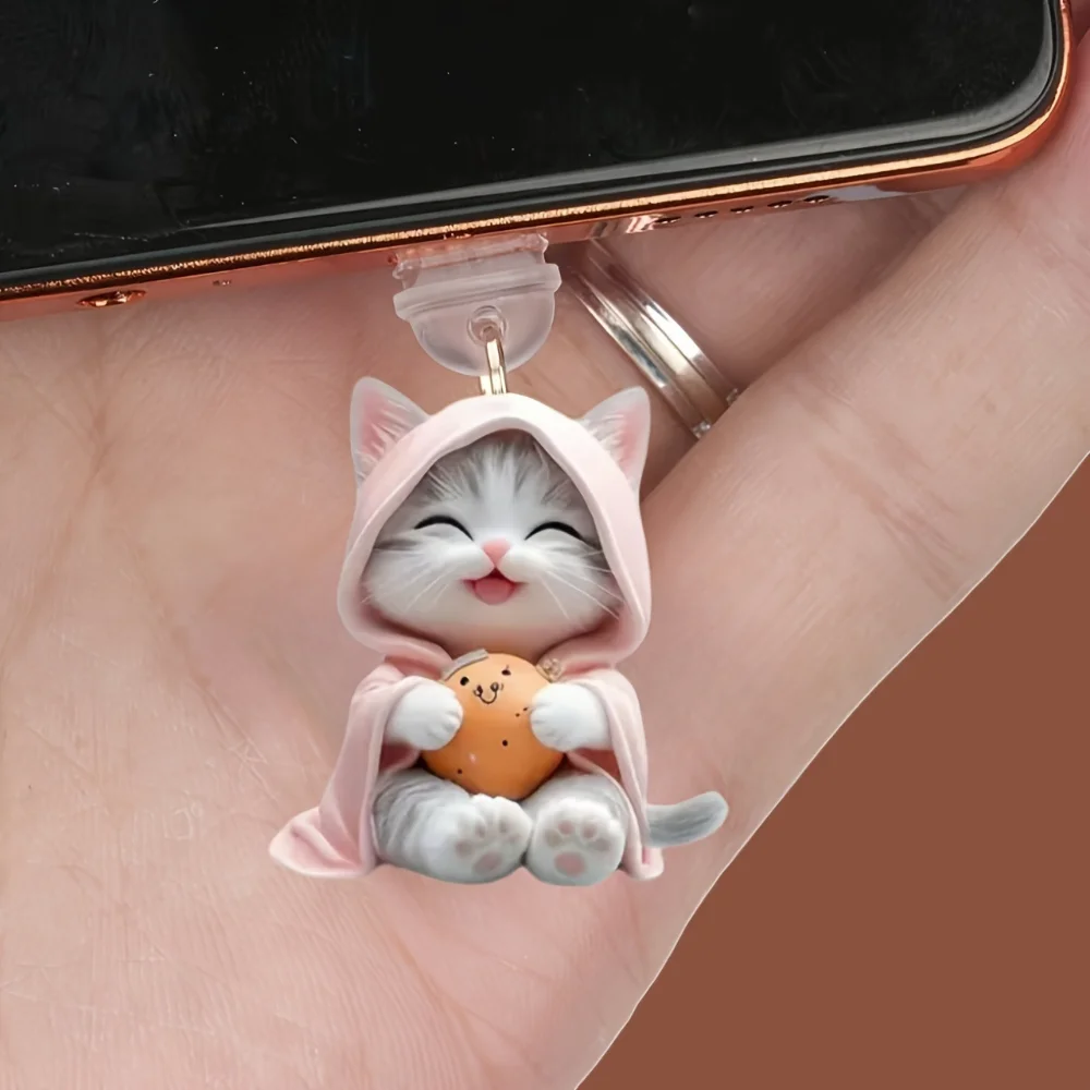 Connector Cover Flat Dust Plug Charging Port Protector Acrylic Cat Pendant For Iphone Electronics Accessory Mobile Phone