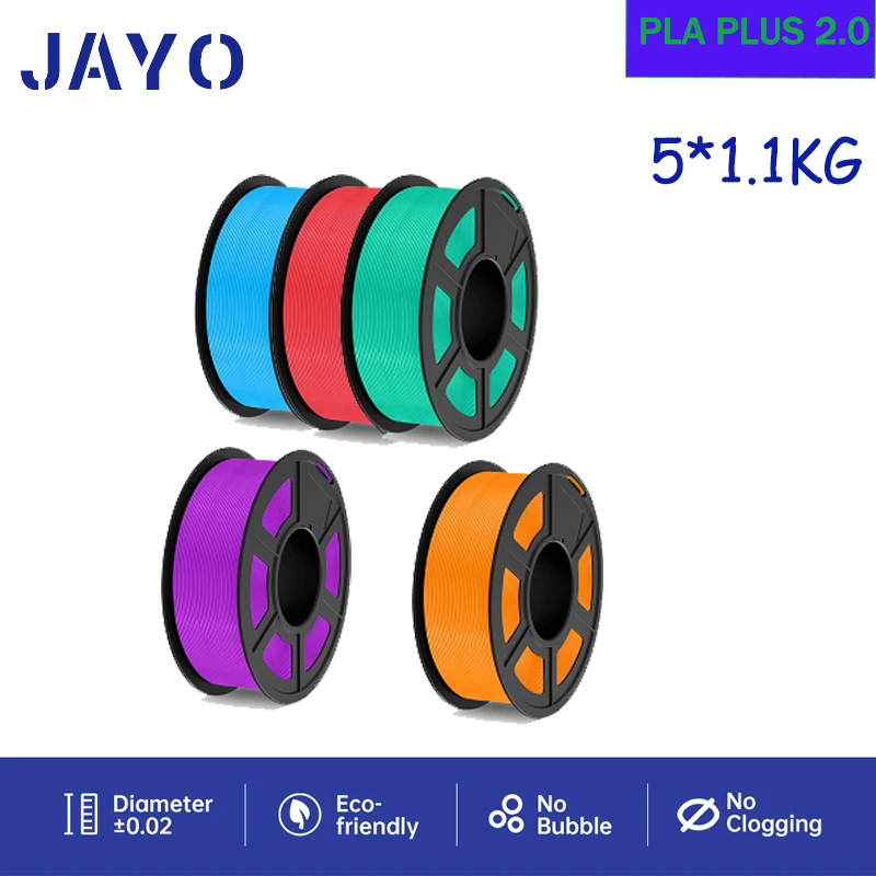 

JAYO 5Rolls Pla Plus 2.0 3D Filament 1.75mm Neatly Wound Good Toughness Printer Filaments Colorful for FDM 3D Printing Materials