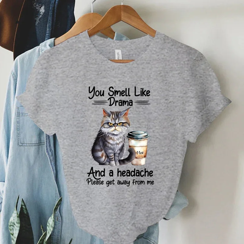 Coffee Cat T Shirt Fashion Casual Tee Shirt Female Black Cat Graphic T Shirt New Spoof Women Clothing High Street Camiseta Mujer