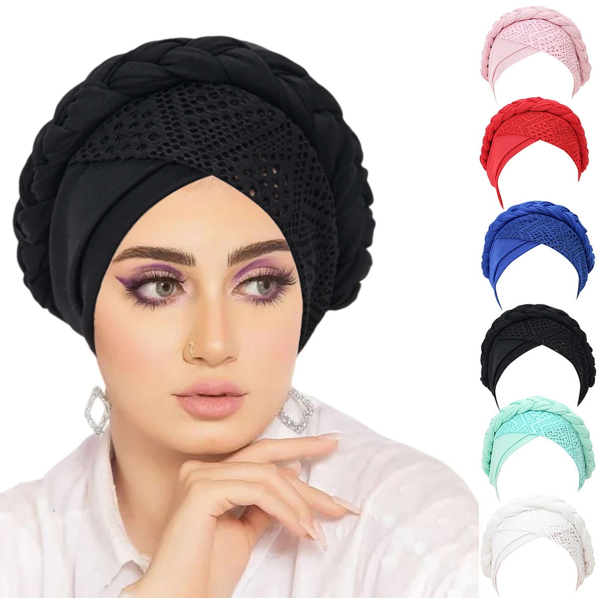 Nuevo Hiyab para Mujer 2026, Turbante Musulmán con Trenza, Suave y Elástico, Pañuelo para la Cabeza, Gorro para Quimioterapia, Cubre Cabello, Accesorio Islámico para la Cabeza