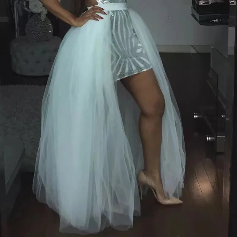 Vestido destacável personalizado, 3 camadas, cintura elástica, acessórios longos para casamento, feito à mão para saia nupcial, branco e preto, 2022