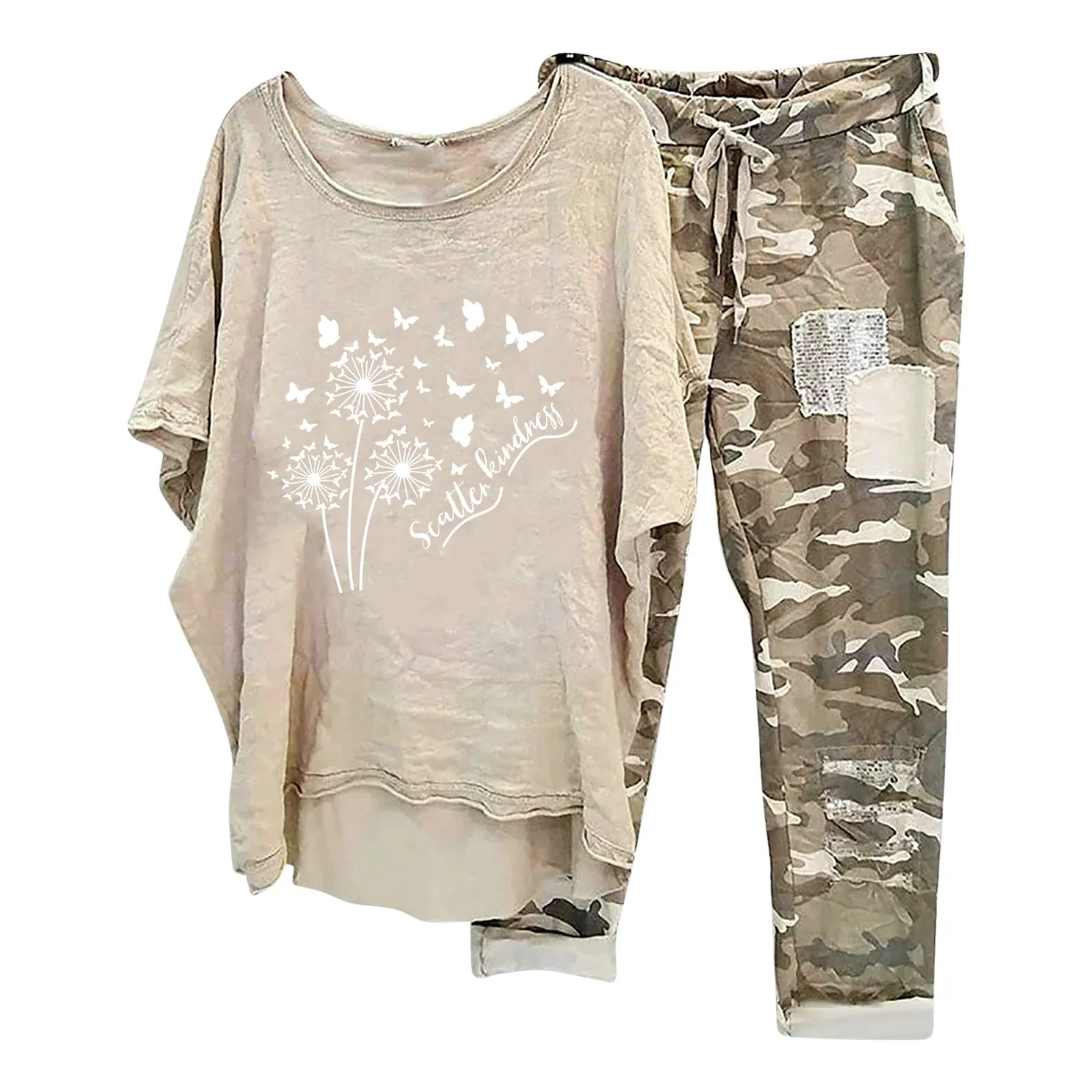 Breathable Lightweight Women's Suit Stylish Women's Summer Casual Suit with Round Neck Fashion Printing Lightweight for Ladies