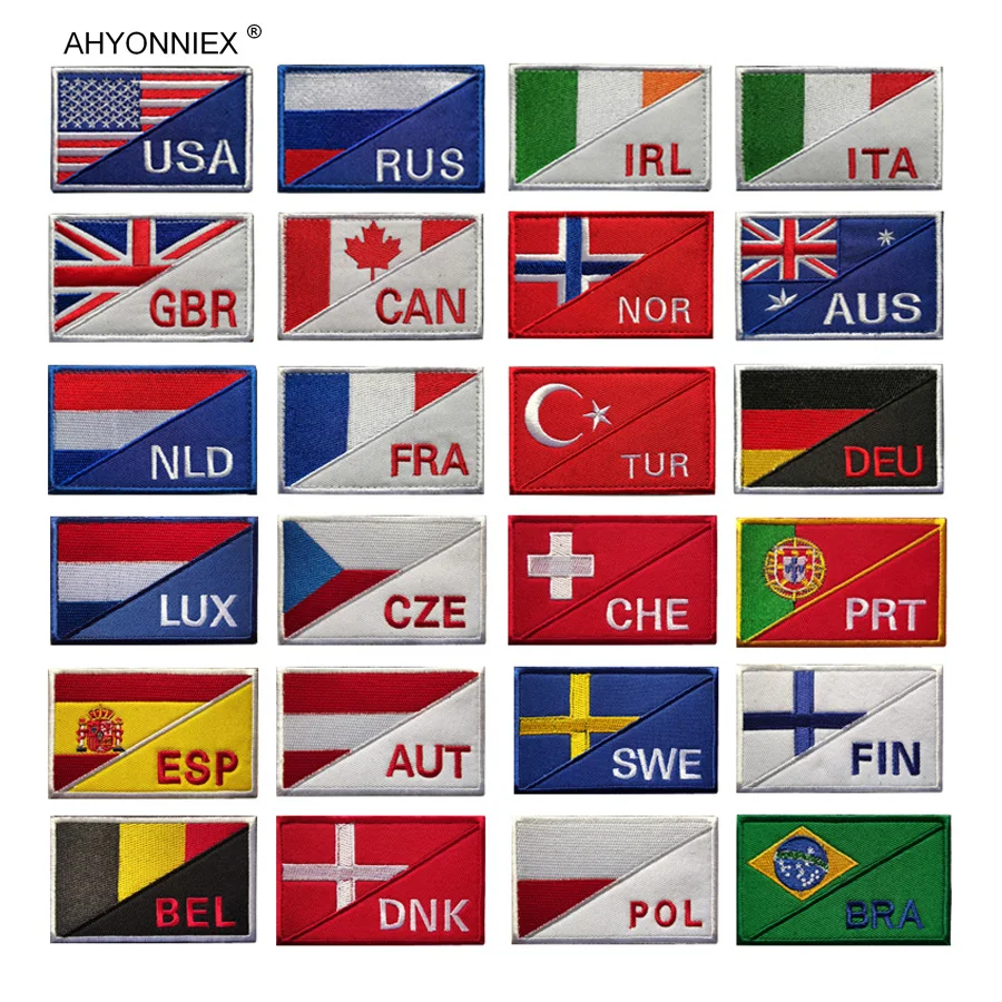 1PC World Country Code Letter Abbreviation Embroidery Flag Patch Sew On Clothes Armband Backpack Sticker Outdoor Bag Accessories