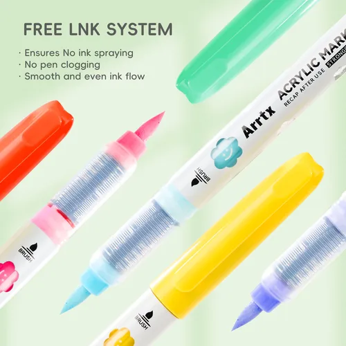 Imagen 2 del producto Rotuladores de pintura Arrtx, punta de pincel acrílico permanente de 36 colores para dibujar, roca, cerámica, vidrio, madera, plástico, metal