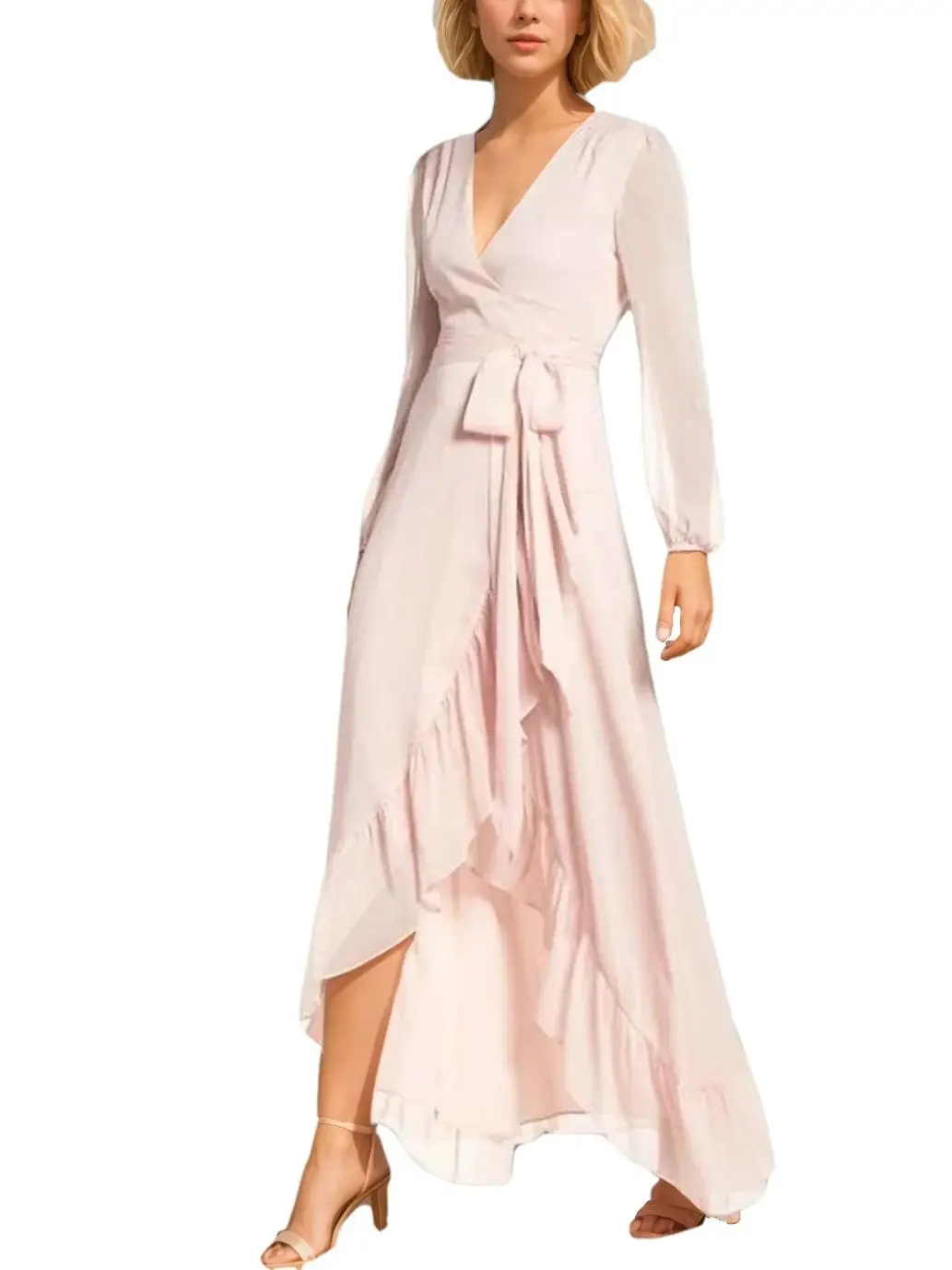 

Elegant A-Line Evening Dress Long Sleeve V Neck Chiffon Ruched Split Front Asymmetrical Wedding Guest Dress 2025 Free Customized