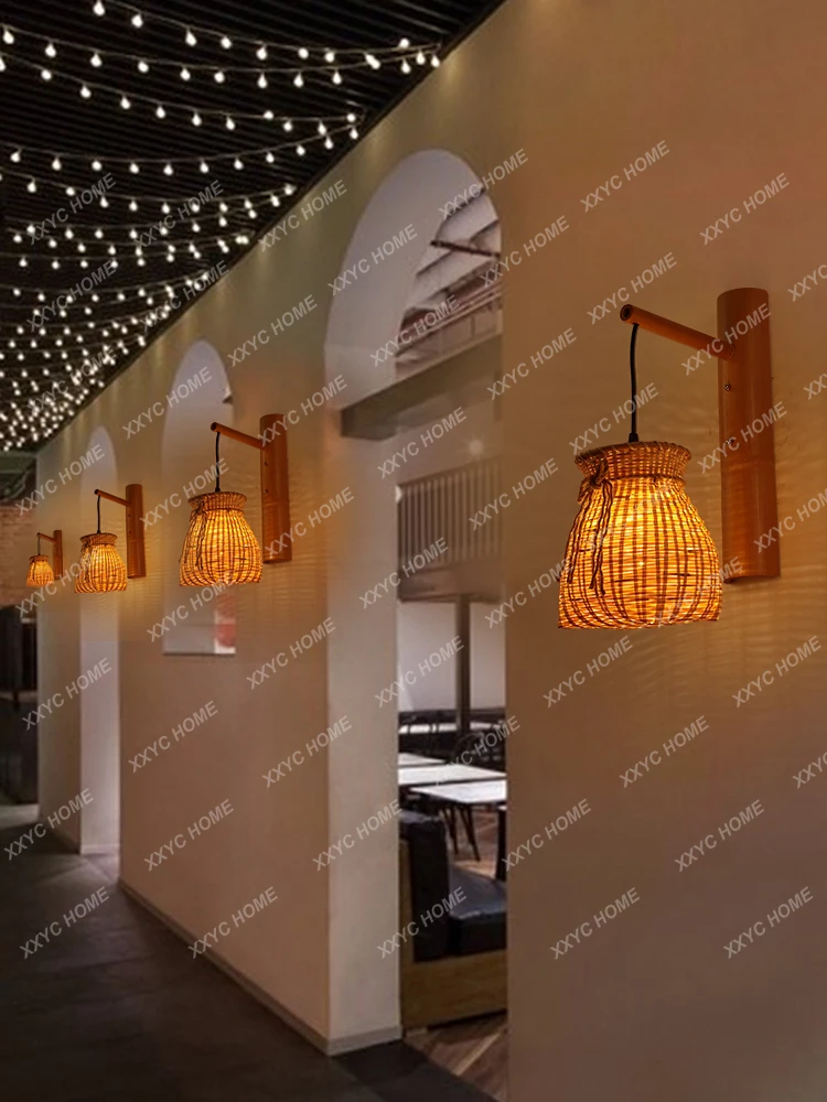 

Новый китайский настенный светильник Южный Восток Азия бамбуковая прикроватная лампа для спальни, прохода, коридора, двери, кабинета, японская ретро бамбуковая лампа