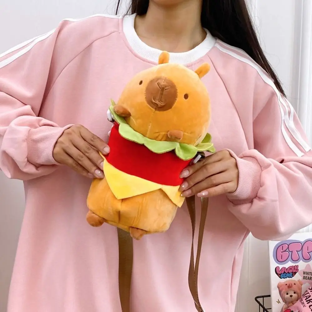 Animals Hamburger Capybara Plush Bag Cute Portable Cartoon Shoulder Bag Large Capacity Soft Students Crossbody bag Girls