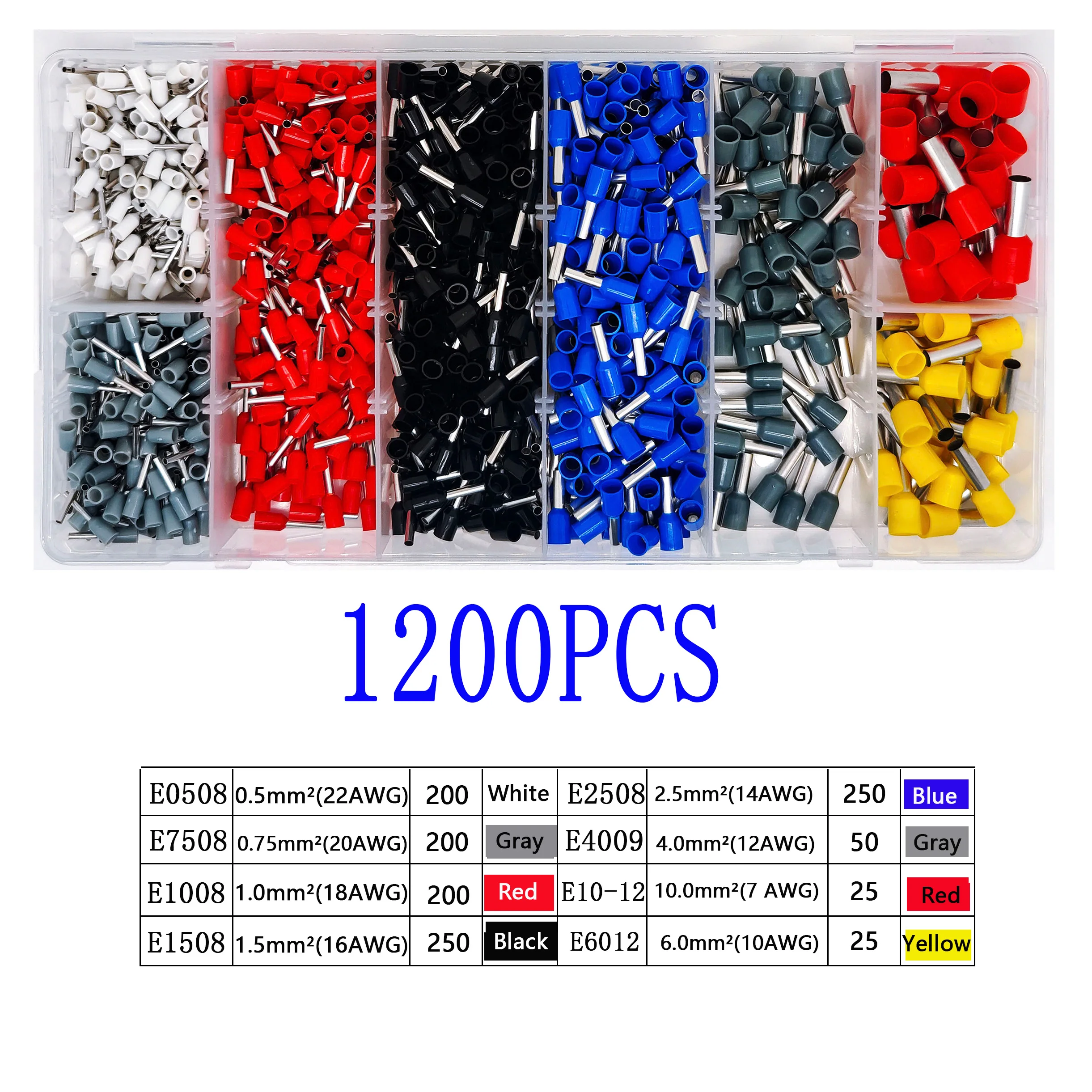 300-2120PCS Boxed VE Tubular Wire Terminal ， Insulated Electrical Wire Cord End Connector，Auto Cable Crimping Terminal Connector