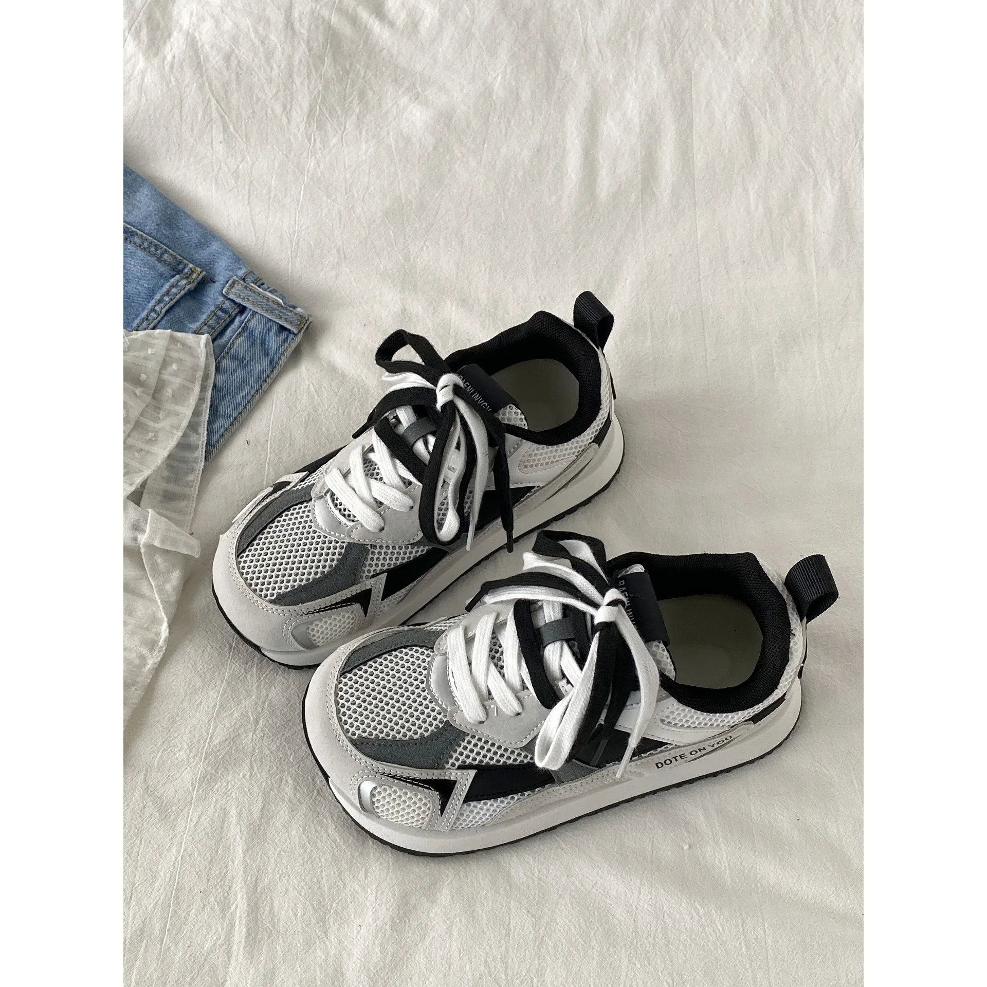 Retro Contrasting Color Mesh Breathable Forrest Gump Shoes Women's Summer Big Head Sports Shoes Casual Shoes Tide
