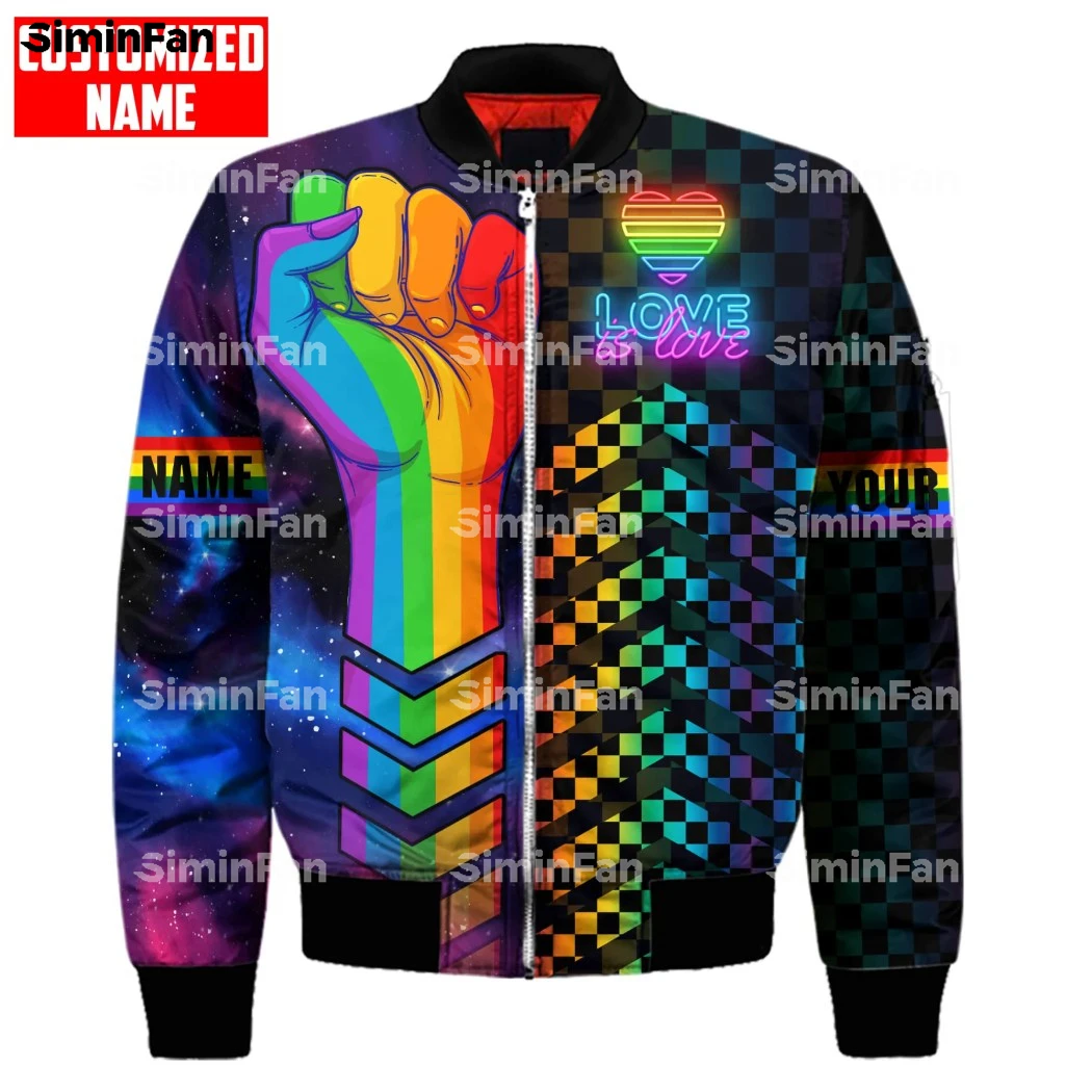 LGBT FLAG PRIDE RAINBOW Printed Bomber Jacket Men Winter Coat Quilted Cotton Warm Outwear Windproof Female Unisex Streetwear 01