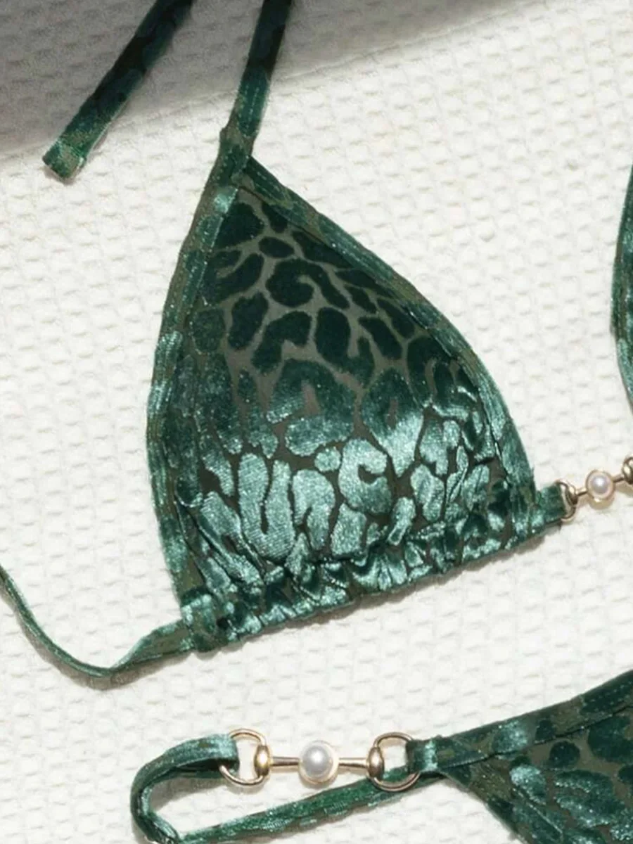 Sexy Leopard Velvet Bikini Mini Micro Thong Bikinis Women Swimwear Female Swimsuit Two-piece Bikini Set Halter Bathing Suit Swim