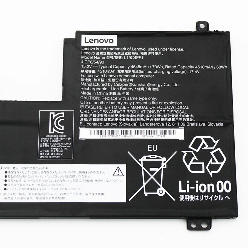 Imagem -02 - Original Genuíno L19c4pf1 15.2v 70wh Bateria do Portátil para Lenovo Ideapad 515iil05 Xiaoxin 15 2023 L19l4pf1 L19m4pf1 Novo