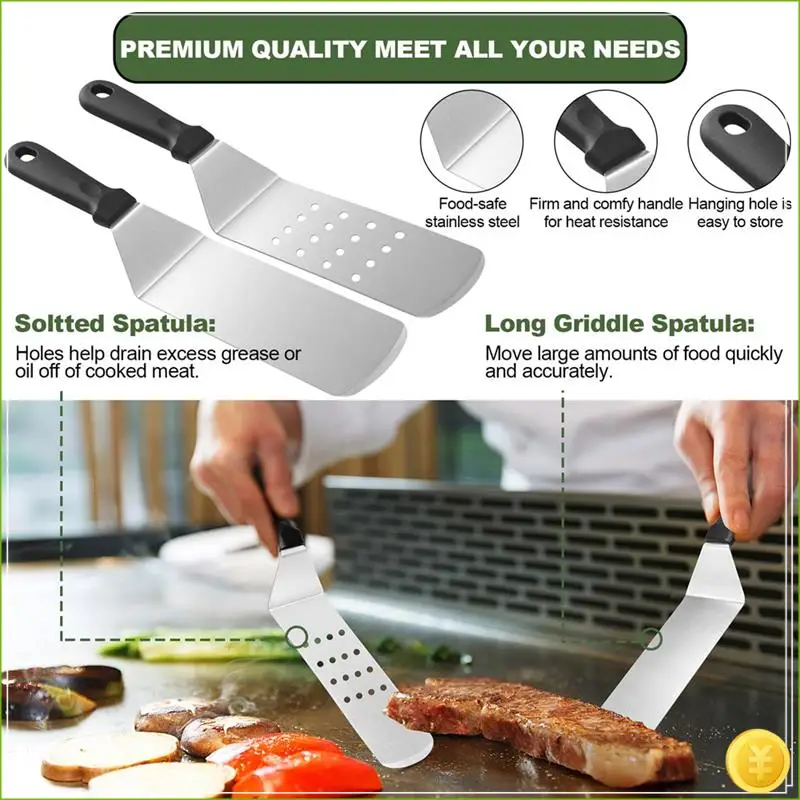 Flat Top BBQ Accessories Set, BBQ Spatula Set (With Extra Large Spatula), Flat Cover, Outdoor BBQ Spatula
