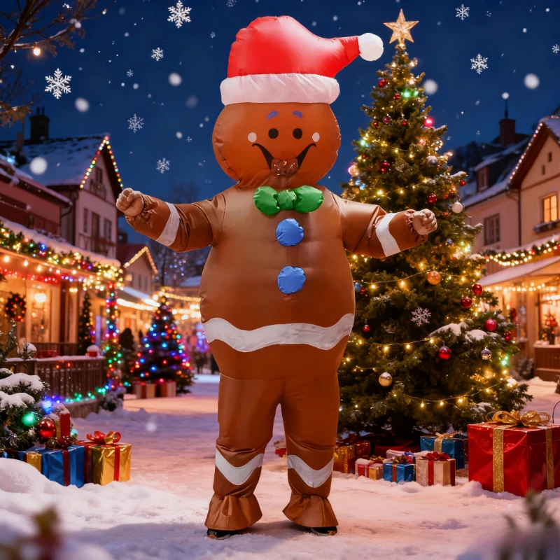 

Christmas Inflatable Gingerbread Man Costume Funny Blow-Up Suit for Holiday Party Cosplay Christmas Fancy Dress Outfit