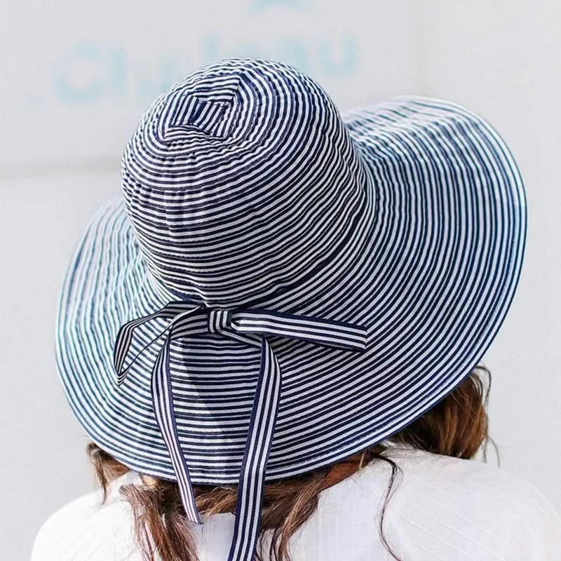 

New Spring/Summer/ Autumn Stripe Big Eaf Fisherman Hat for Women's Leisure Sunshade and Sunscreen Hat Foldable Sun Hat