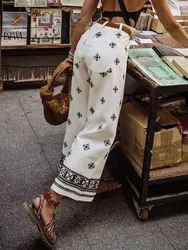 Pantalones holgados de lino para mujer, calzas informales con bordado suave, Estilo Vintage bohemio, moda de verano, 2023