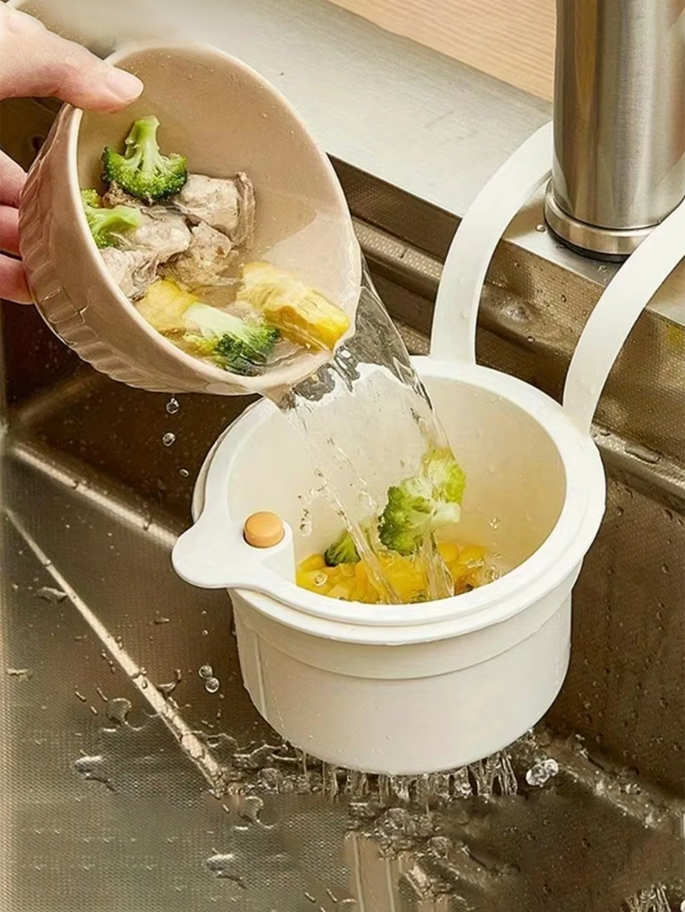 

Self-Cleaning Push-Type Sink Strainer Basket - Automatic Food Waste Drain Basket with Removable Bottom, Easy Installation