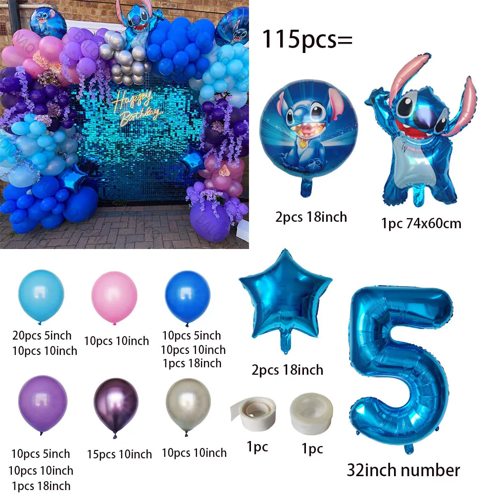 1Set Disney Lilo Stitch Cartoon Foil Helium Balloons Arch Garland Kit 1-9th Kids Boy Girl Birthday Party Decors Kit Supplies