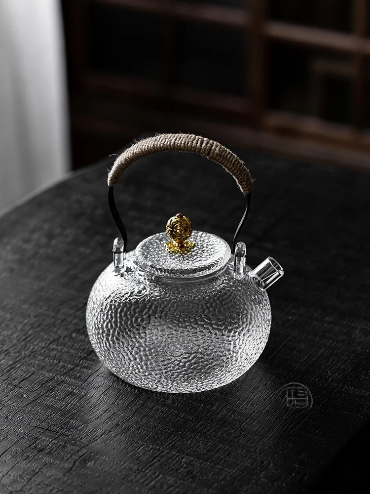 

Thickened Large Capacity Glass Copper Handle Tea Pot Boiling Water Pot Gongfu Tea Set Heat Resistant Durable Tea Brewing Pot