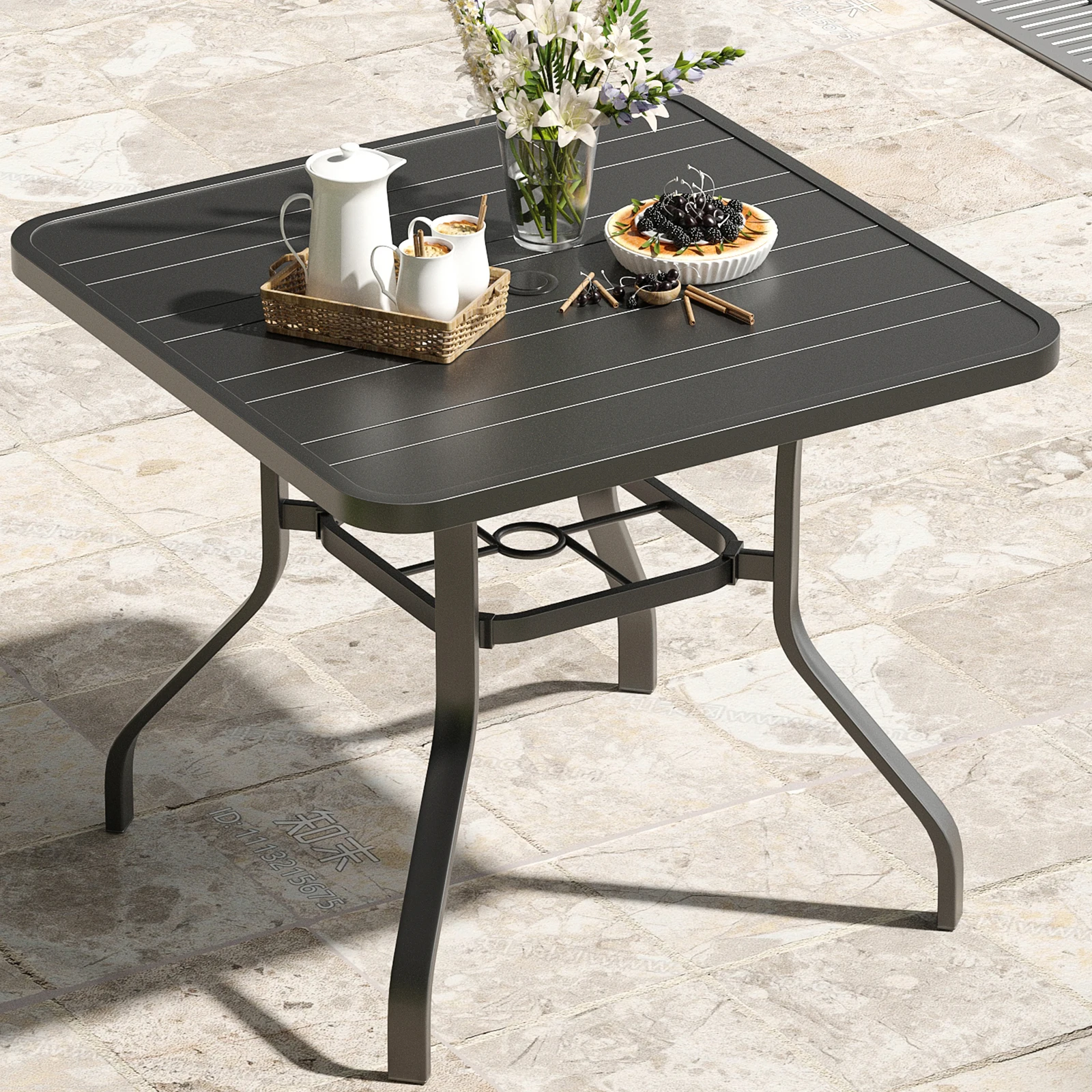 

Patio Dining Table 35"x35", Square Outdoor Dining Table with 1.57" Umbrella Hole
