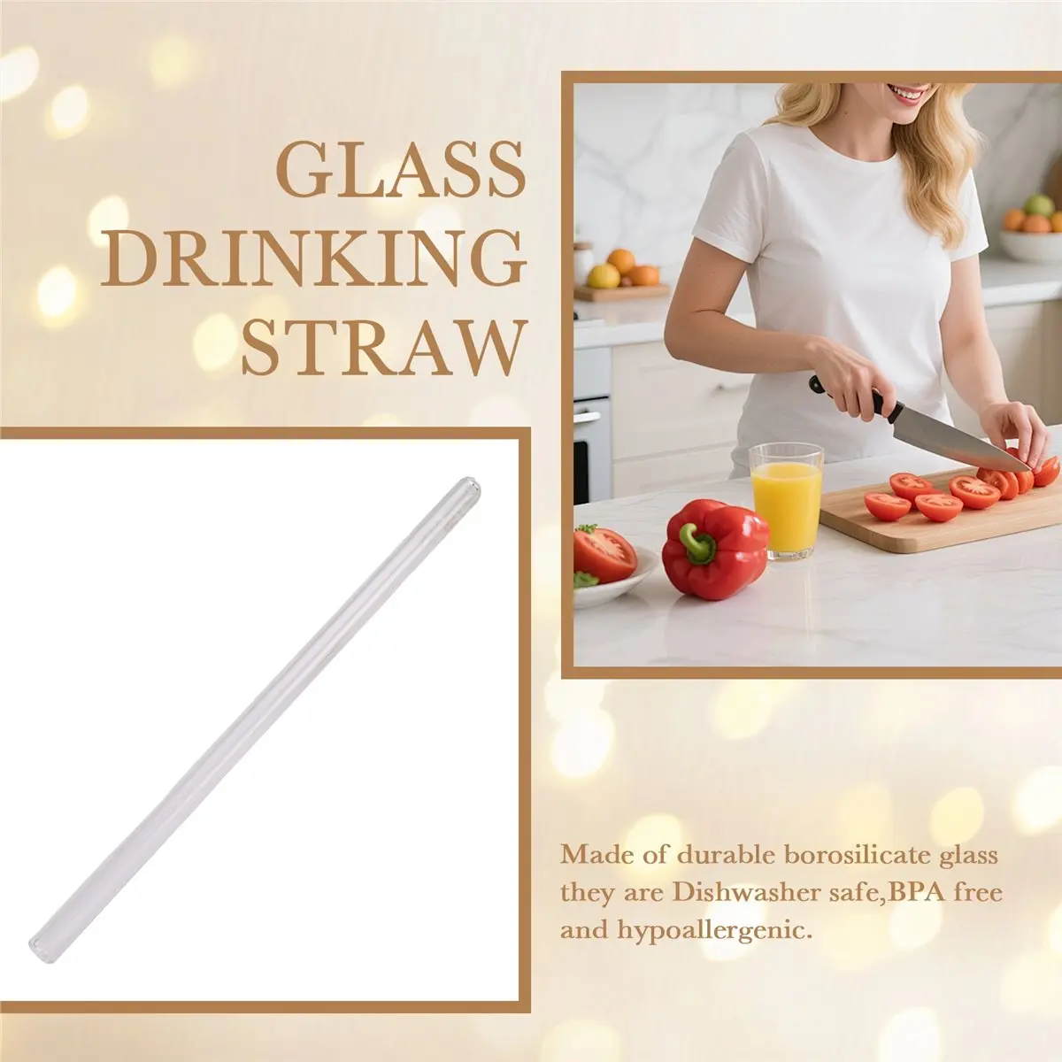 finefine High borosilicate glass Drinking Straw Wedding Birthday Party Diameter 8mm Length 7 Inches , Transparent