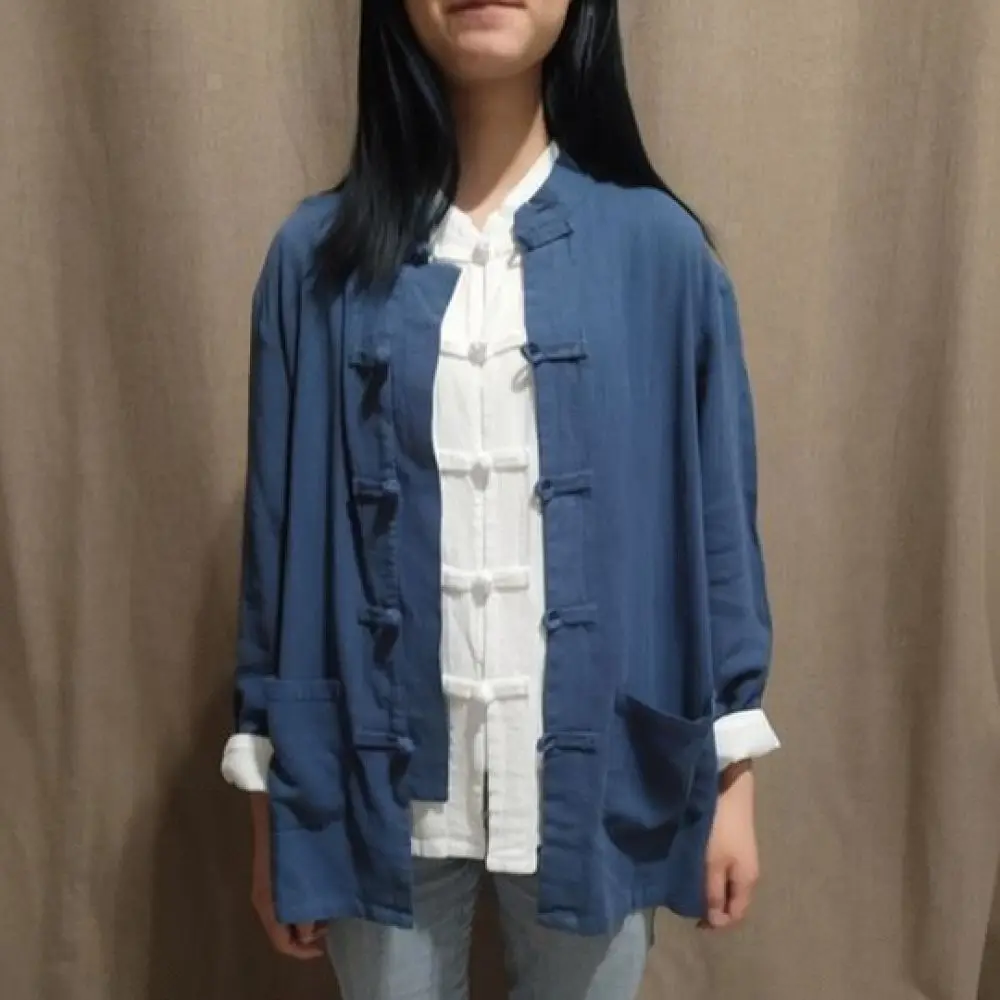 Unisex Summer Chinese Style Cardigan Frog Button Cotton Linen Breathable Tai Chi Uniform Casual Loose Outerwear Top