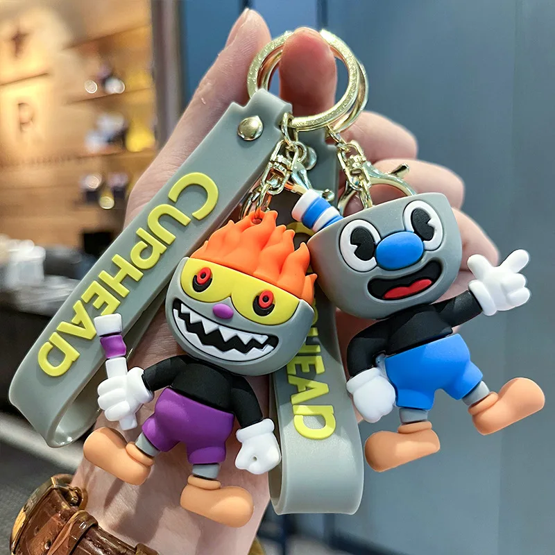 Retro Cartoon Style Game Cuphead Keychain Pvc Doll Car Keychains Accessories Toy Christmas Gift For Gaming Fans Backpack Pendent