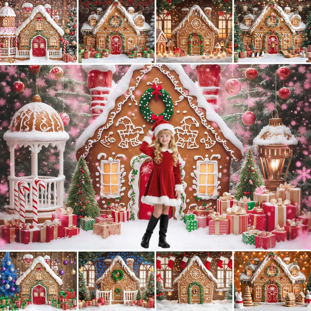 

Christmas House backgrounds for photographs Xmas Tree Gingerbread House Gifts Decorations Children Adult Family Party Backdrops