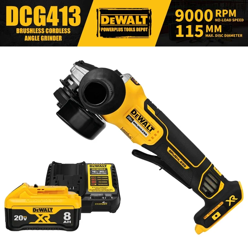 DEWALT DCG413 Kit Brushless Cordless Paddle Switch Small 115MM(4.5in.) Angle Grinder KICKBACK BREAK™ 20V With Battery Charger