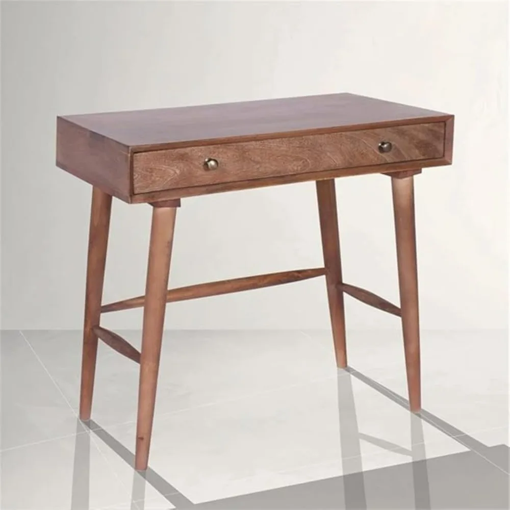 Computer Desk with One Drawer, Natural Variations of Wood Grains, Mid-Century Modern Solid Wood Writing Desk