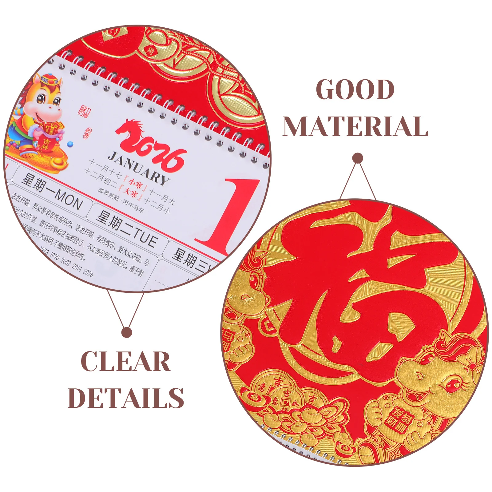 Calendario colgante chino de 3 uds., año 2026 del caballo, planificador de pared Lunar rasgable mensual grande, calendario de pared chino para oficina y hogar 2026