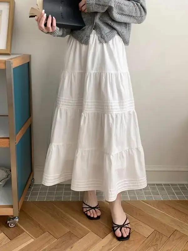 Gonna longuette bianca retrò Gonna ombrello a trapezio allentata primavera estate da donna Vita alta Gonna torta versatile Donna Premium Faion