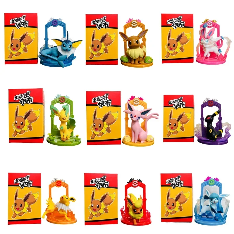 Pokemon Gift Box Eeveelution Figure Set Eevee Sylveon Espeon Glaceon Leafeon Box Anime Figure Children's Birthday Halloween Gift