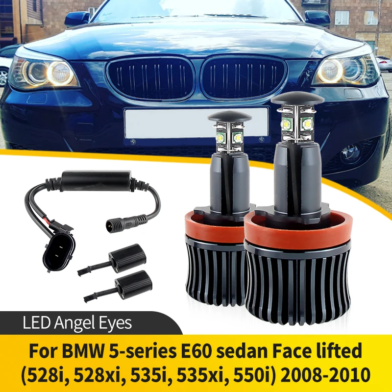 

2PCS For BMW 5-series E60 sedan Face lifted 528i 528xi 535i 535xi 550i 08-10 LED Angel Eye Halo Ring Marker Side Light Headlight