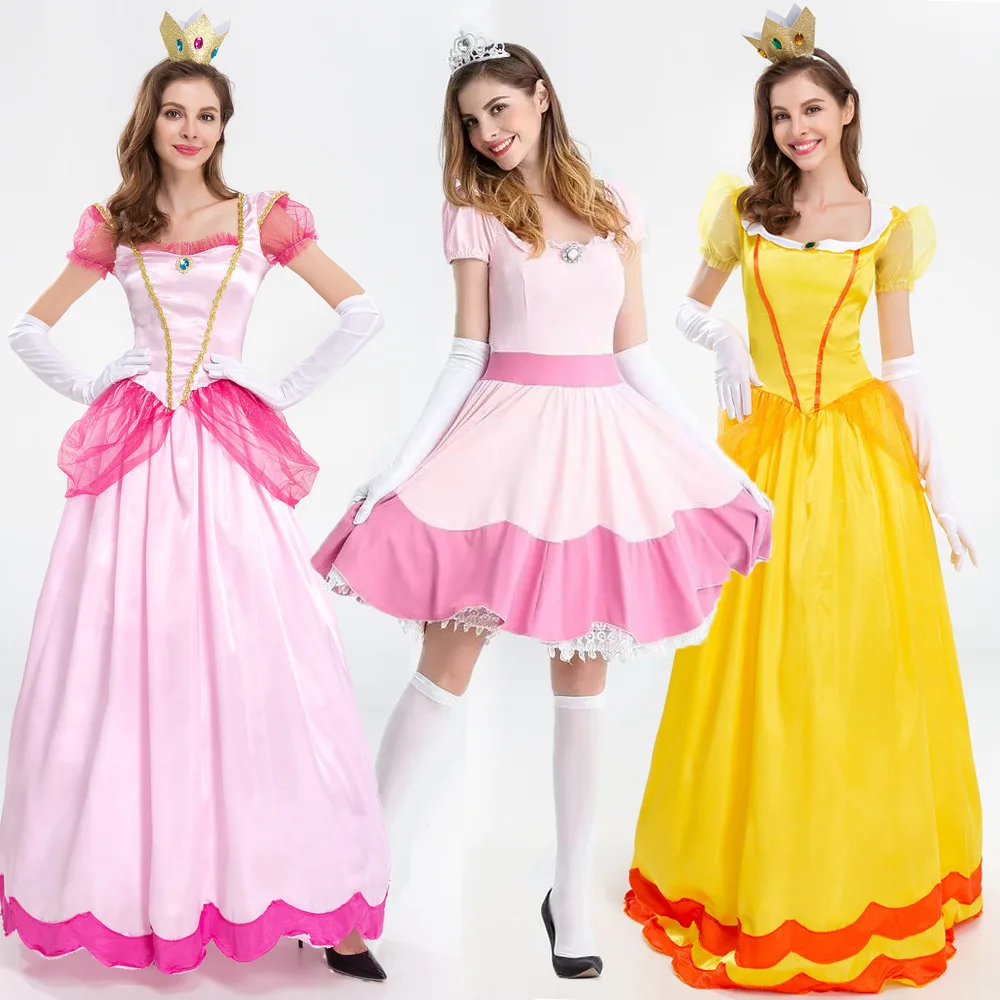 Neues Prinzessinnenkleid Palast-Party-Königinnenrock Rosa Pfirsichblüten-Kleidung Anime Halloween-Kostüme für Frauen